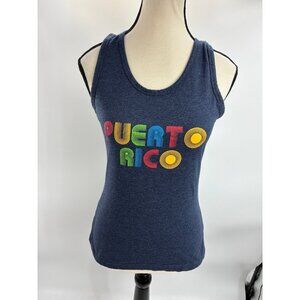 Waimea Women's Navy Blue Tank Top Small Cotton Puerto Rico Print